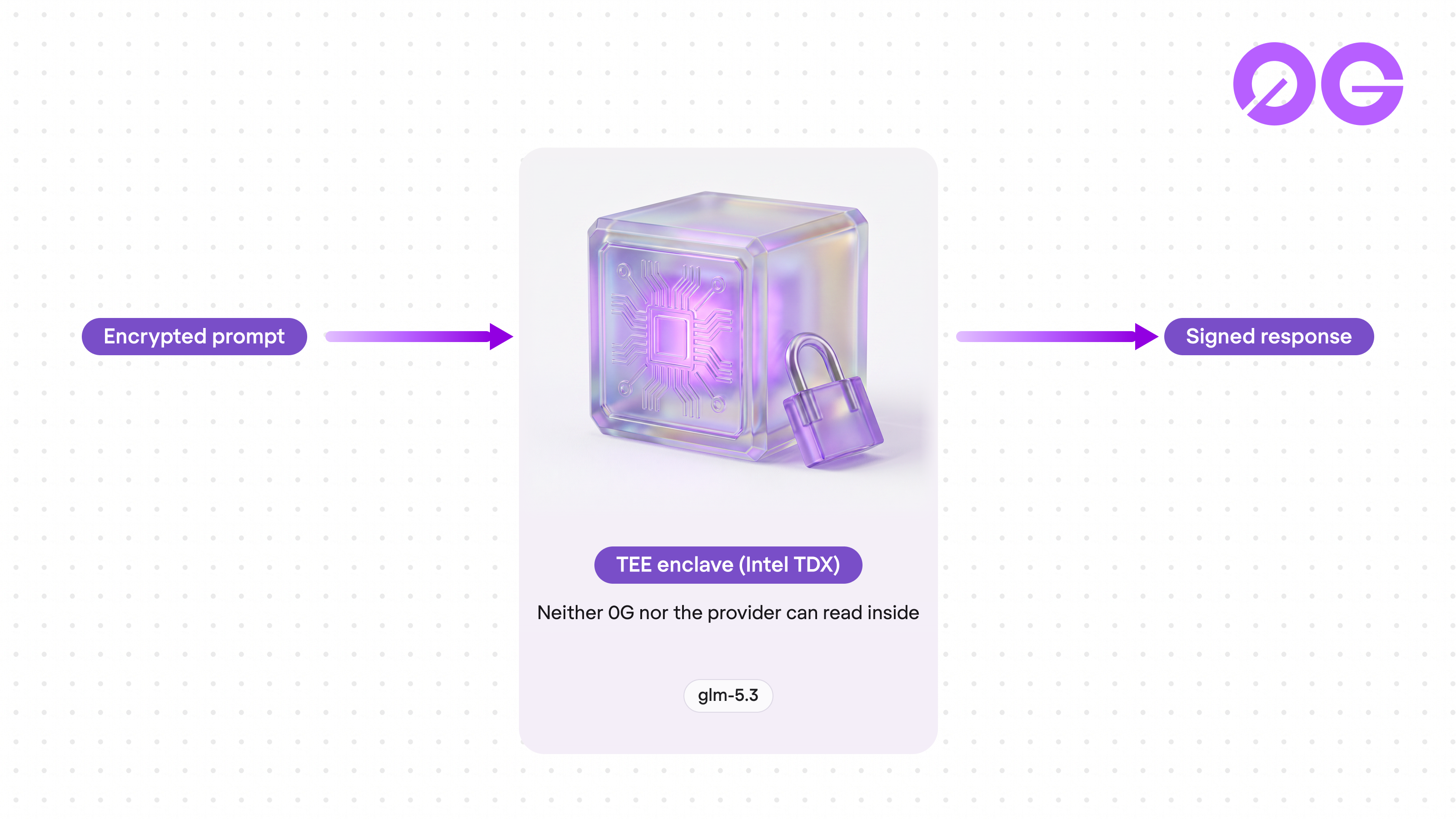 Diagram of an encrypted prompt entering a TEE enclave and a signed response leaving it